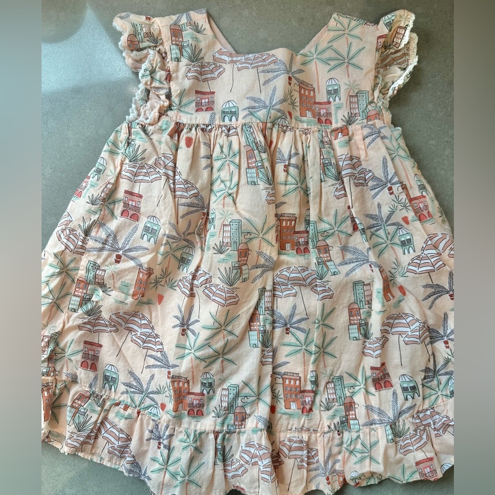 Janie and Jack Cream Pleated Sundress with Flutter Sleeves